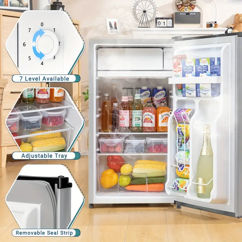UrbanSync 3.3 cu. ft. Single Door Compact Refrigerator with Freezer, for Office, Bedroom, Apartment, Silver
