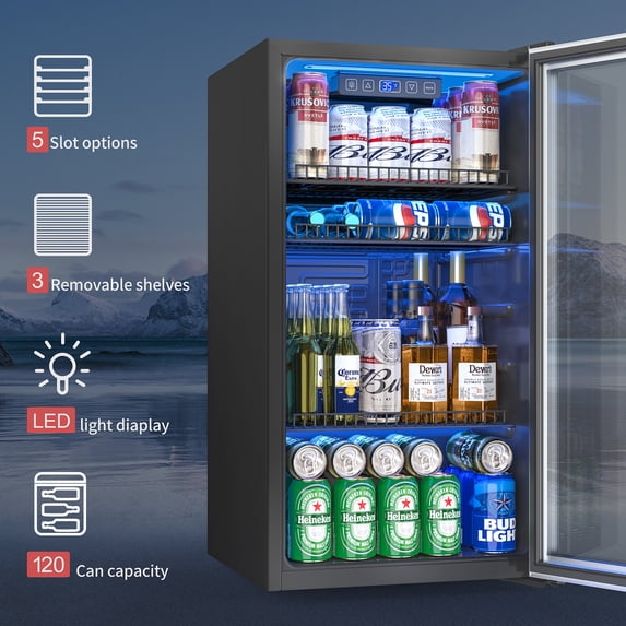 UrbanSync Beverage Refrigerator with Glass Door, 3.2 Cu.ft Mini Fridge with Adjustable Shelves for Soda, Beer, Home/Office/Bar
