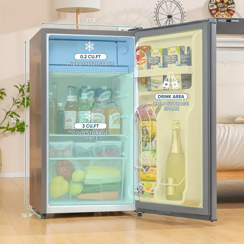 UrbanSync 3.3 cu. ft. Single Door Compact Refrigerator with Freezer, for Office, Bedroom, Apartment, Silver