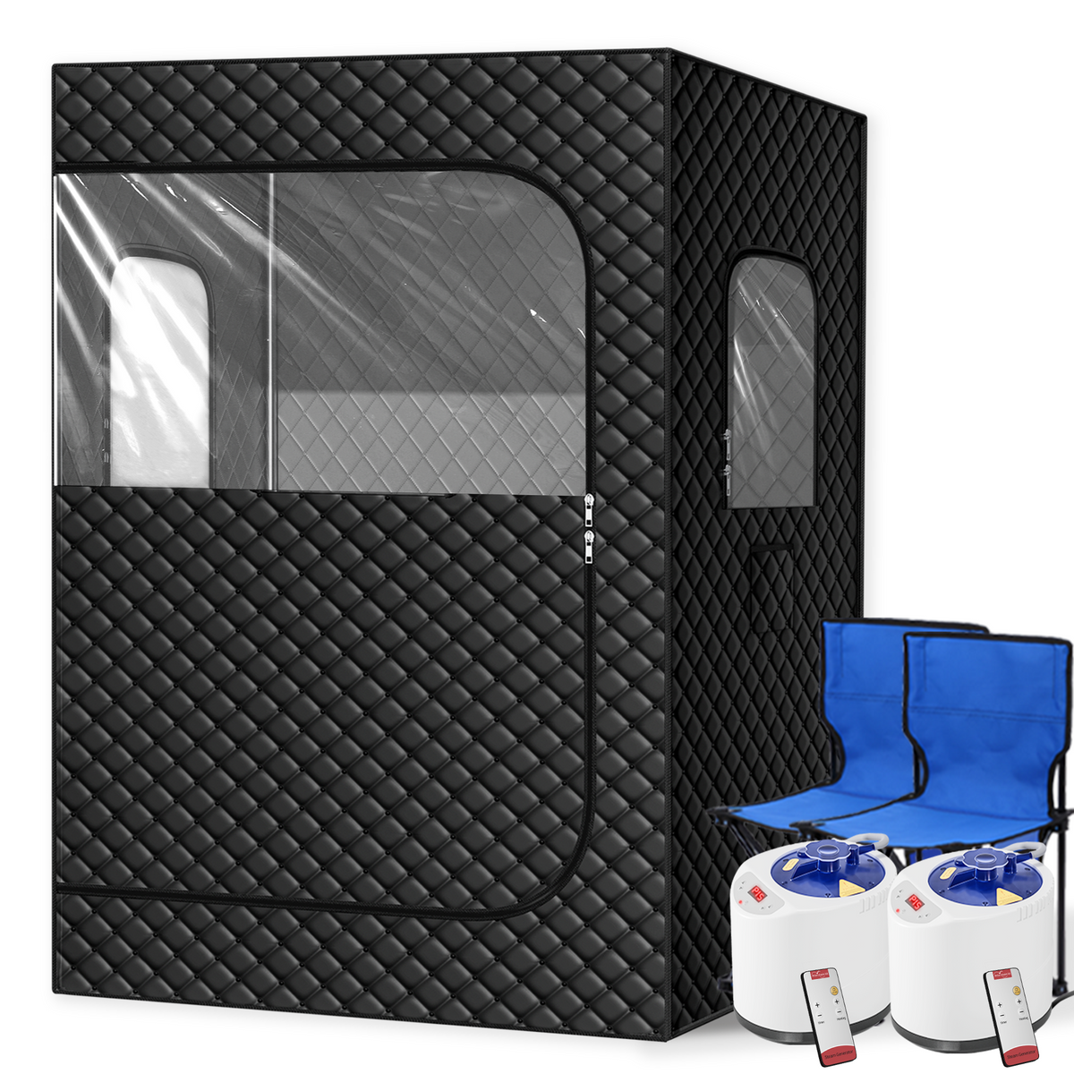 UrbanSync Upgraded 2 Person Infrared Sauna Box with 2.6L 1200W Steamer, 99Min-Timer, 9-Level Temperature, 10-min Rapid Heating, Home Sauna for Gym, Pilates, Garage, Hot Tub
