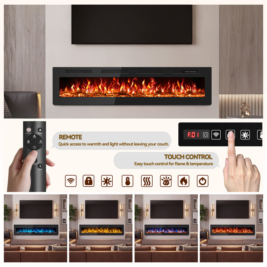 UrbanSync 72” Electric Fireplace Ultra Thin Fireplace Heater, Recessed Wall Mounted Fireplace with Multicolor Flame & Remote Control, New