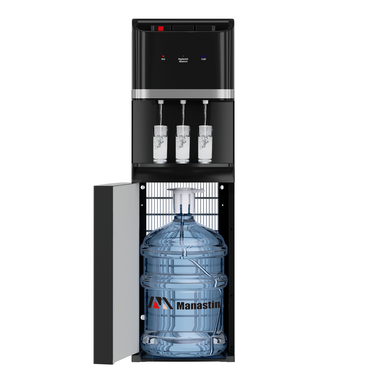 Upgraded Bottom Loading Water Cooler Dispenser for 5 Gallon Bottles - 3 Temperatures with Hot, Room & Cold Spouts, Child Safety Lock, LED Display with Empty Bottle Alert, Ebony Black