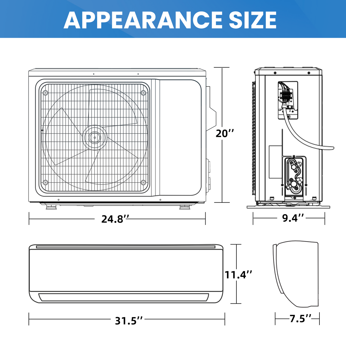 UrbanSync 12000 BTU Mini Split Air Conditioner & Heater with Inverter, 17 SEER2 115V Energy Saving AC Unit Cools Rooms up to 750 Sq. Ft, Complete Installation Kit