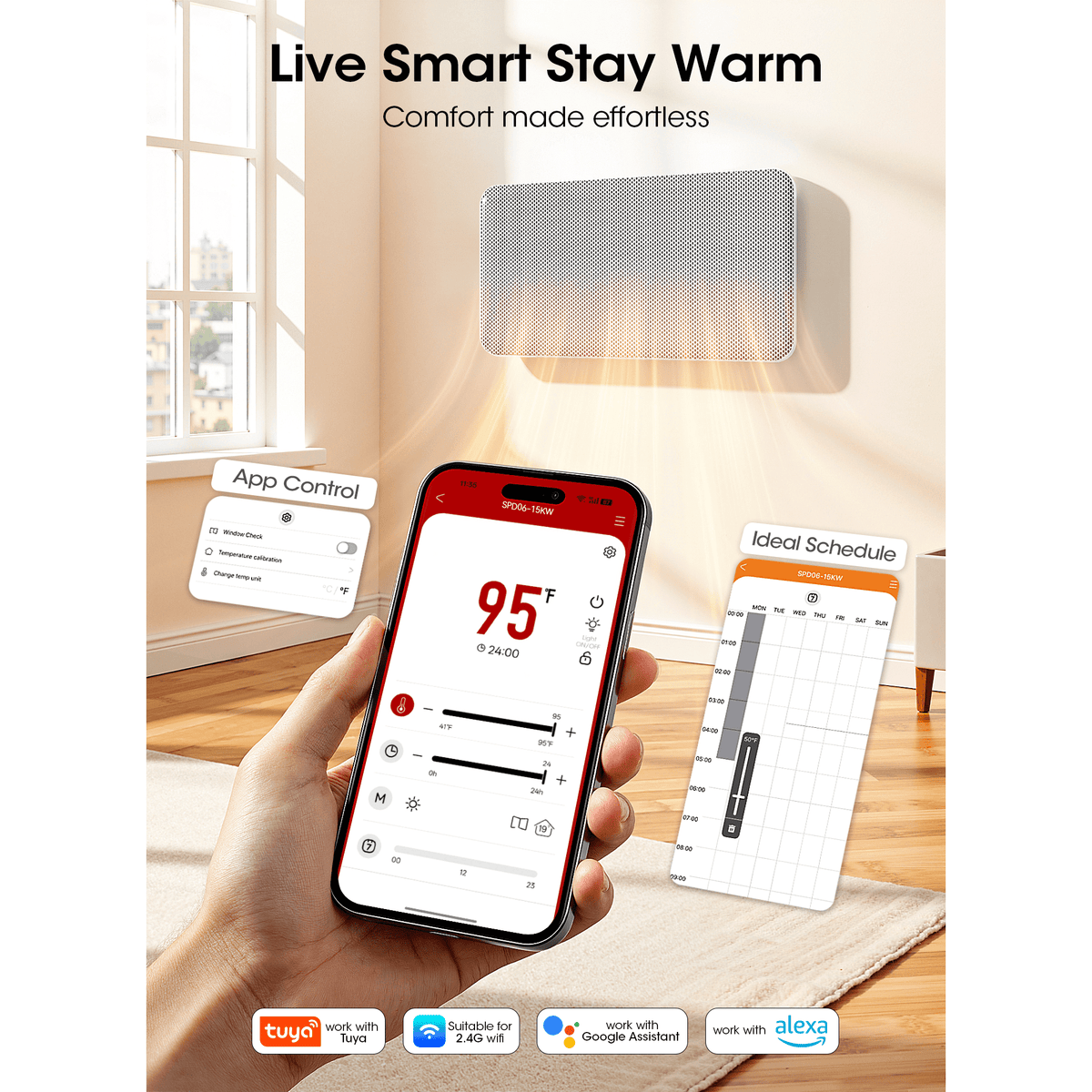 UrbanSync 32-inch 10s Heating Convection Panel Space Heater for Indoor Use Large Room, 1500W Heater with Thermostat, Wall Mount & Standing, Smart WiFi App Control & Energy Saving & Quiet
