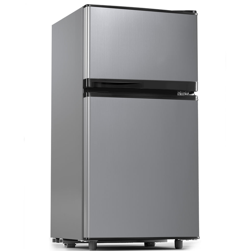 UrbanSync 3.6 Cu.Ft Mini Fridge, Quiet Operation, 2 Doors, 7 Setting Adjustable Thermostat, Adjustable Shelves, Ideal for Offices, Bedrooms, Living Rooms, and Kitchens (Silver)