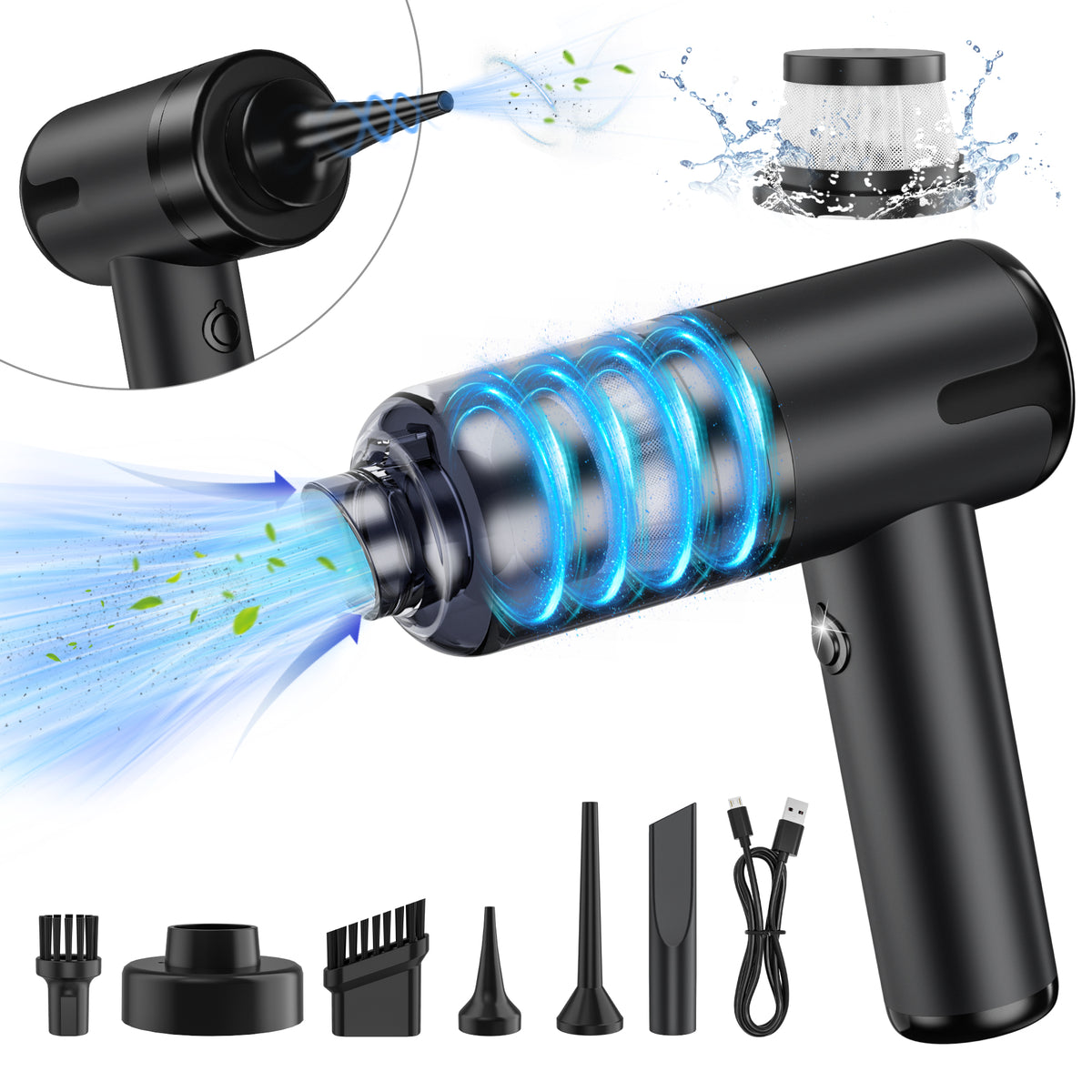 UrbanSync 8-in-1 Cordless Handheld Vacuum Cleaner - 16,000PA Powerful Suction, 4000mAh Battery, Washable and Reusable