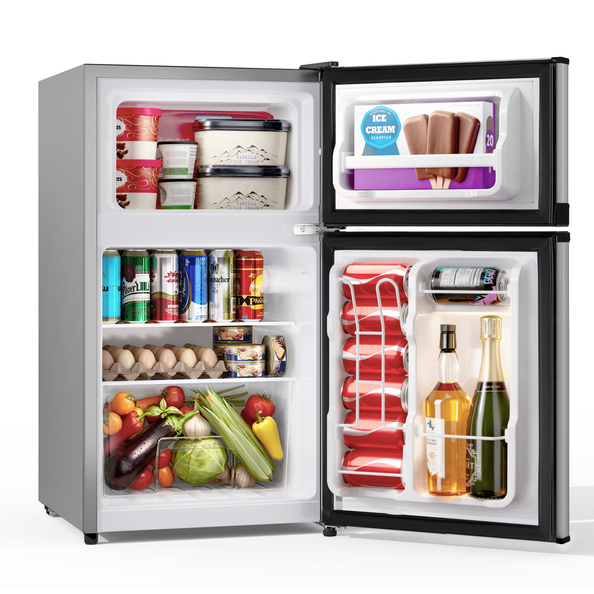 UrbanSync 3.6 Cu.Ft Mini Fridge with Freezer, 2 Doors, Small Refrigerator with Adjustable Shelves for Kitchen, Dorm, Office and Bedroom(Silver)