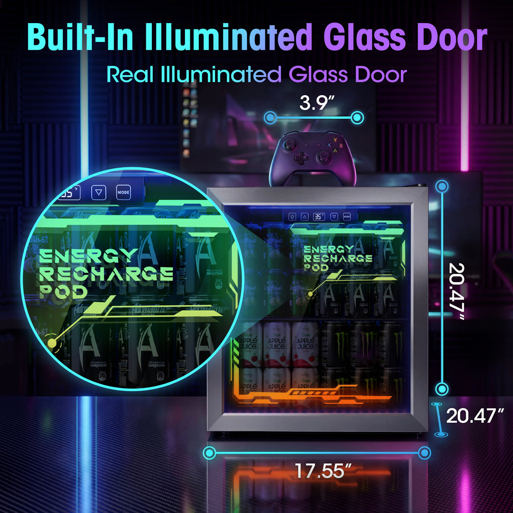 UrbanSync Compact Beverage Cooler, 1.8 Cu.Ft with LED Light Mini Fridge with Double Pane Glass Door & Touch Control, Clear Front Refrigerator for Home, Office
