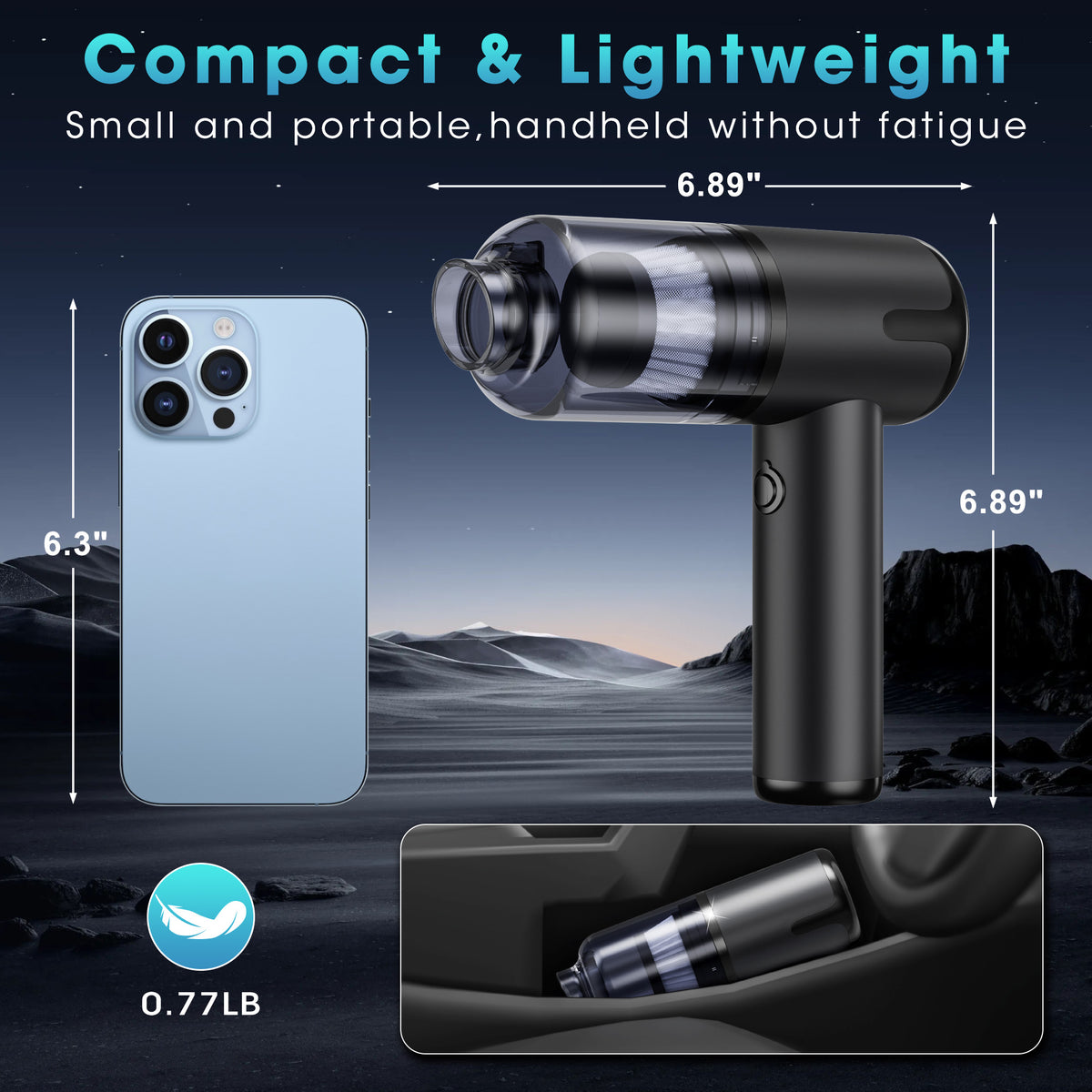 UrbanSync 8-in-1 Cordless Handheld Vacuum Cleaner - 16,000PA Powerful Suction, 4000mAh Battery, Washable and Reusable