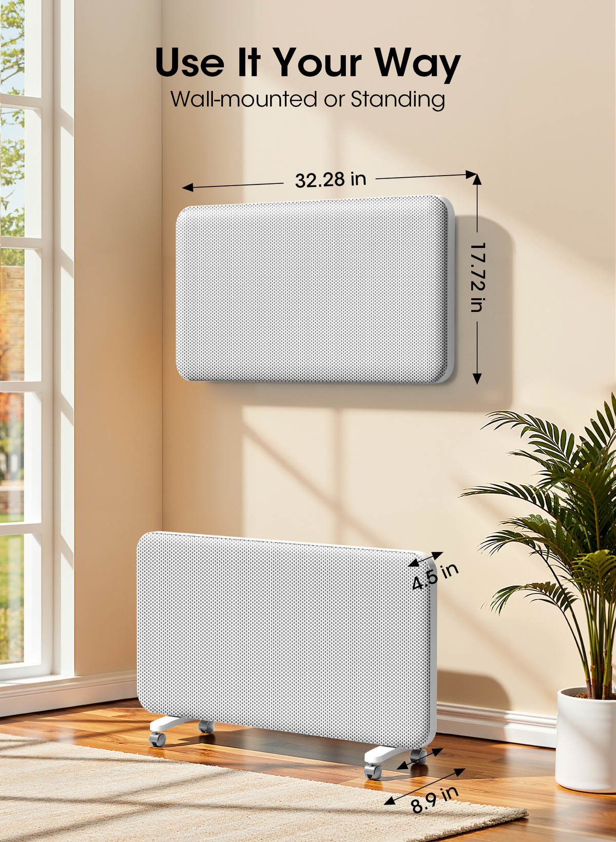 Convection Panel Space Heater, Smart WiFi App Control & Child Lock & Quiet, 1500W Portable and Wall Mounted, Indoor Large Room Heater with Thermostat, 24H Timer