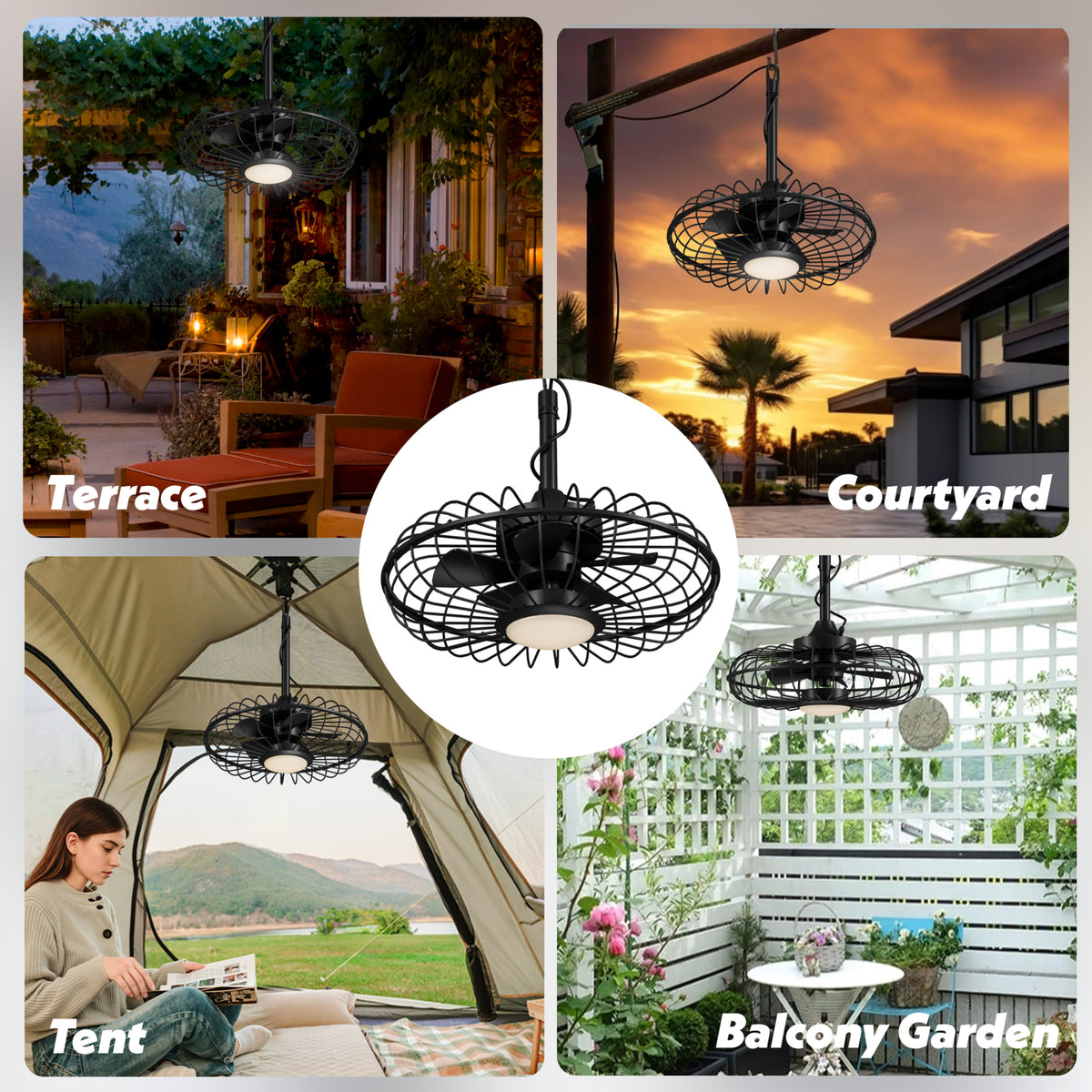 UrbanSync 20" Outdoor Ceiling Fan with Light with Remote, 6 Speeds & Timer, 3CCT Dimmable LED, IP65 Waterproof, for Kitchen, Bedroom, Outdoor,Round