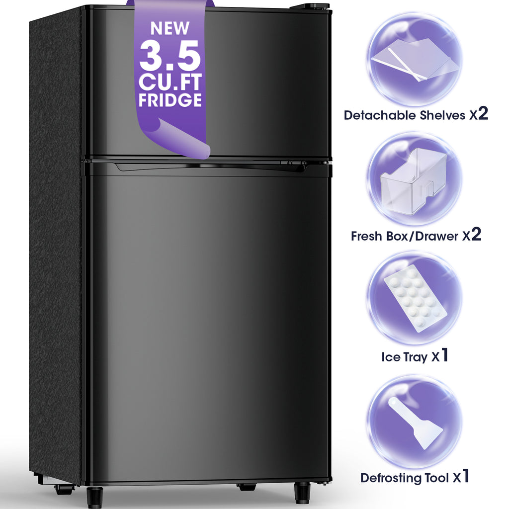 UrbanSync 3.5 Cu.ft Mini Fridge with Freezer, Adjustable Thermostat, Low Noise, Removable Glass Shelves, 2 Door Small Refrigerator for Kitchen, Office, Bedroom,Black