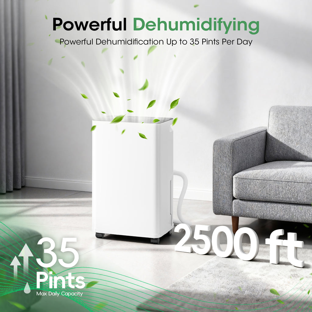 UrbanSync 10-Pint (DOE), Max 35 Pint Smart Dehumidifier with App Remote Control, 24H Timer, Multi-Mode, Child Lock, Drain Hose, Ideal for Household Dehumidification and Clothes Drying