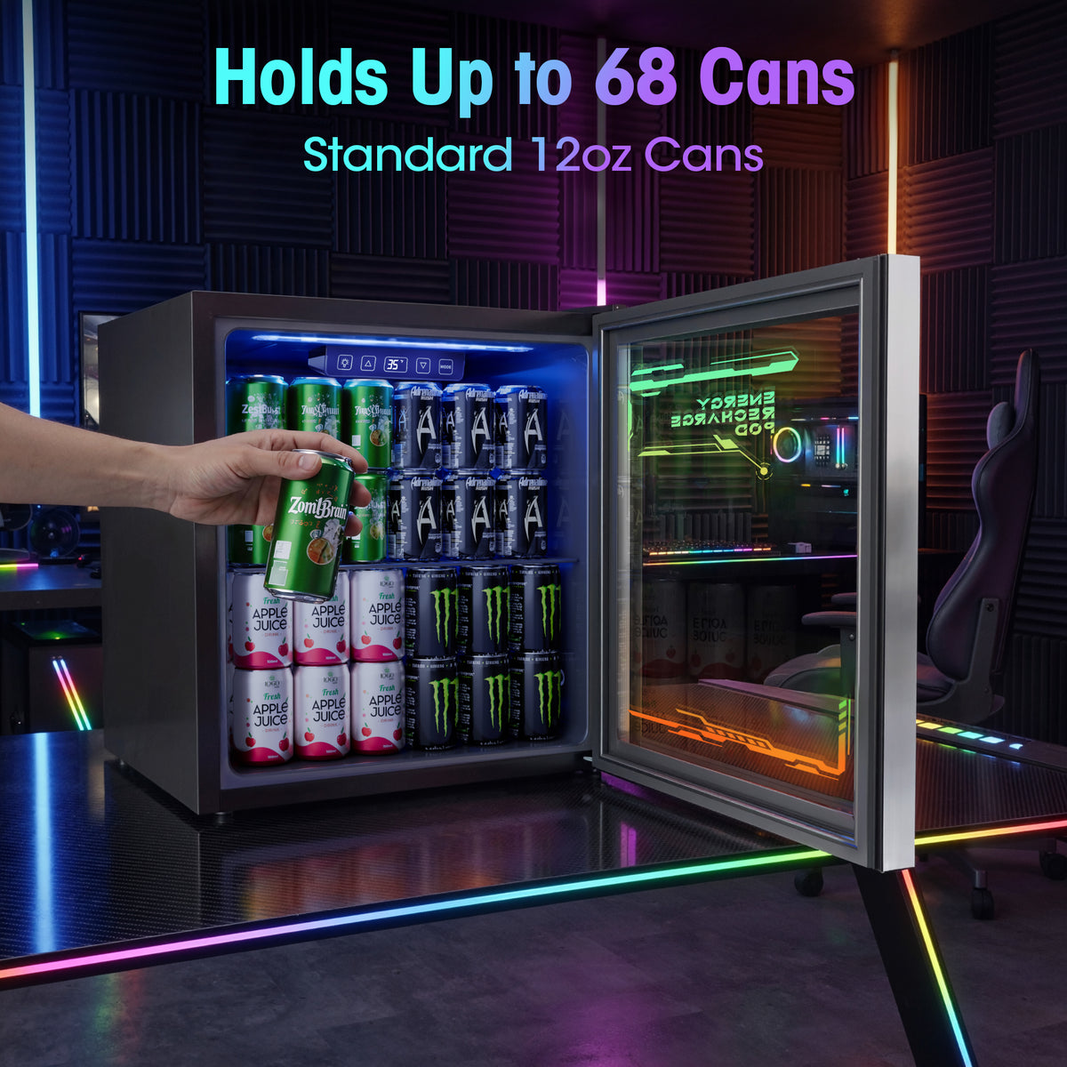 UrbanSync Compact Beverage Cooler, 1.8 Cu.Ft with LED Light Mini Fridge with Double Pane Glass Door & Touch Control, Clear Front Refrigerator for Home, Office