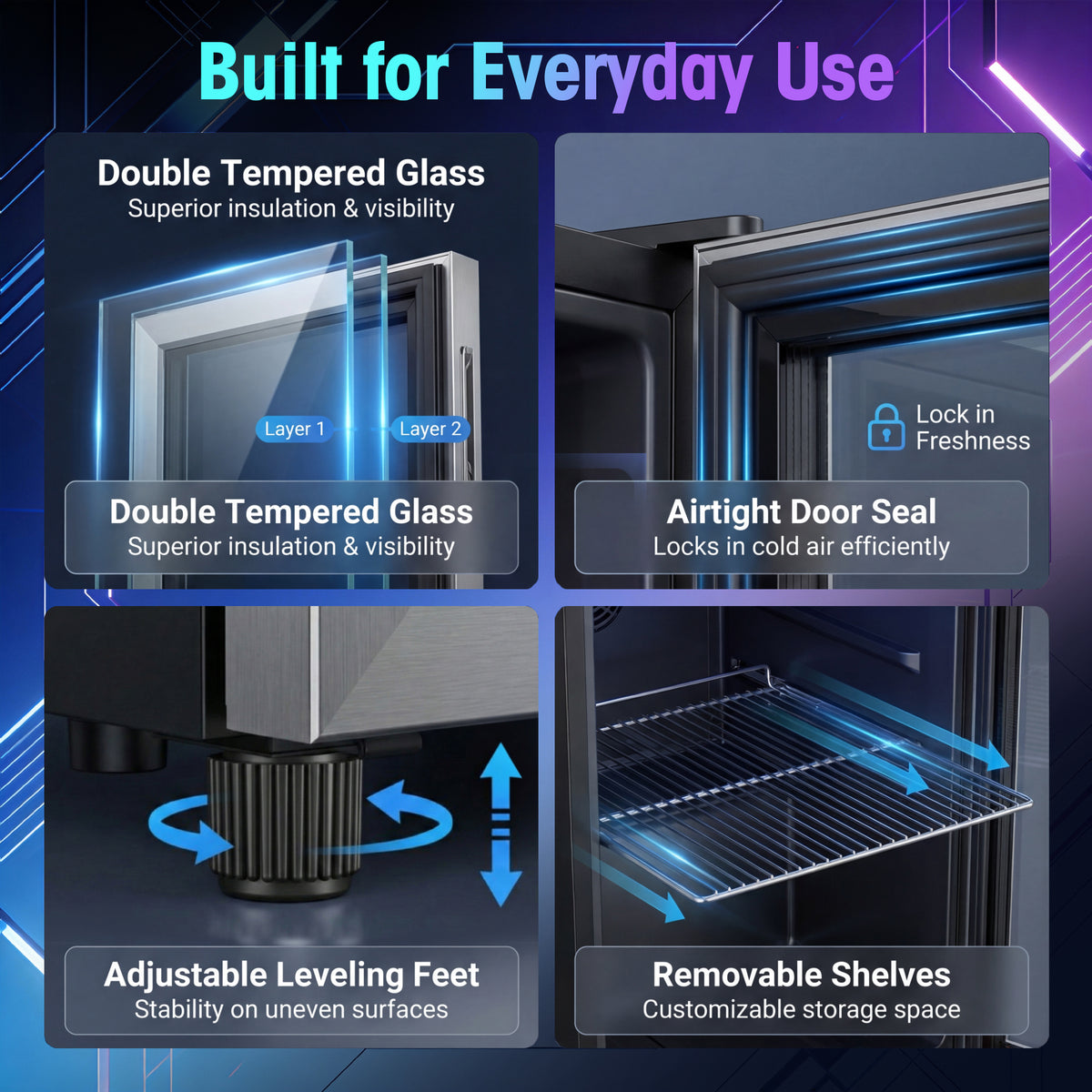 UrbanSync Compact Beverage Cooler, 1.8 Cu.Ft with LED Light Mini Fridge with Double Pane Glass Door & Touch Control, Clear Front Refrigerator for Home, Office