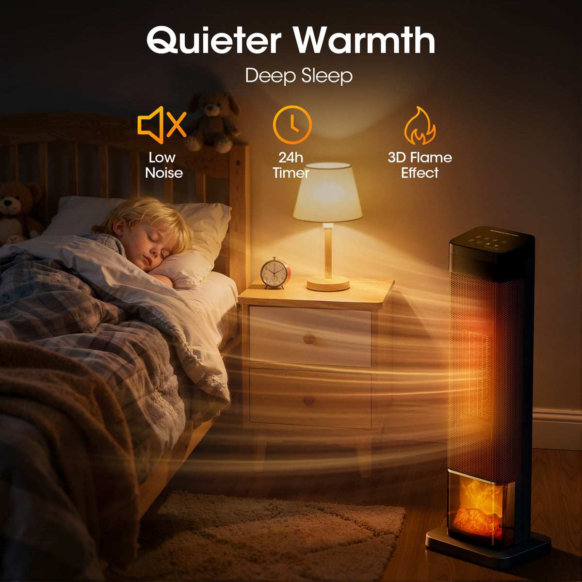 UrbanSync 25" 1500W Oscillating Ceramic Tower Electric Heater , LED Display, 3D Flame, 70 °Oscillation, 4 Modes, 24H Timer, with Overheat Protection, Remote Control for Living Room, Office, Bathroom