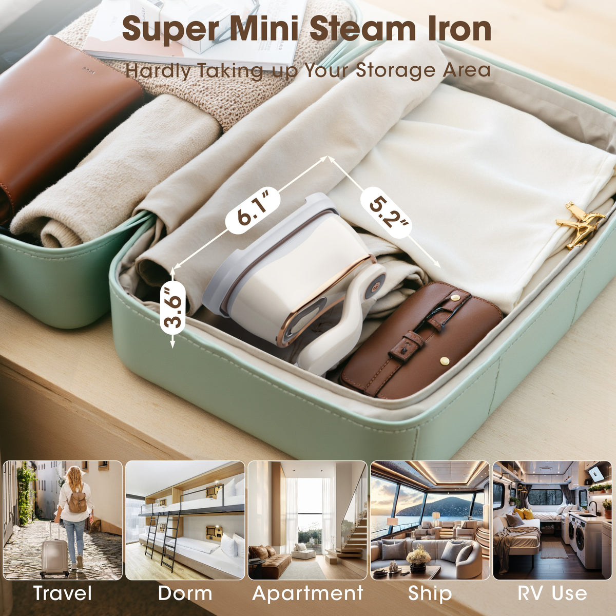 UrbanSync Mini Steam Iron , 1000W High-Power, 3 Steam Levels, 218ml Tank, Compact & Portable for Travel, Home, RV