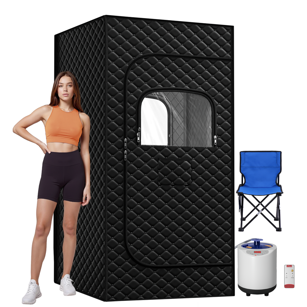 UrbanSync Portable Sauna Box Designed for Home Use, Sauna with 5 Min Fast Heating &15 Levels Heat,3L 1000W Steamer and Remote Control , Ideal for Private SPA Experience, 31" x 31" x 71"(Satin Cotton, Black)