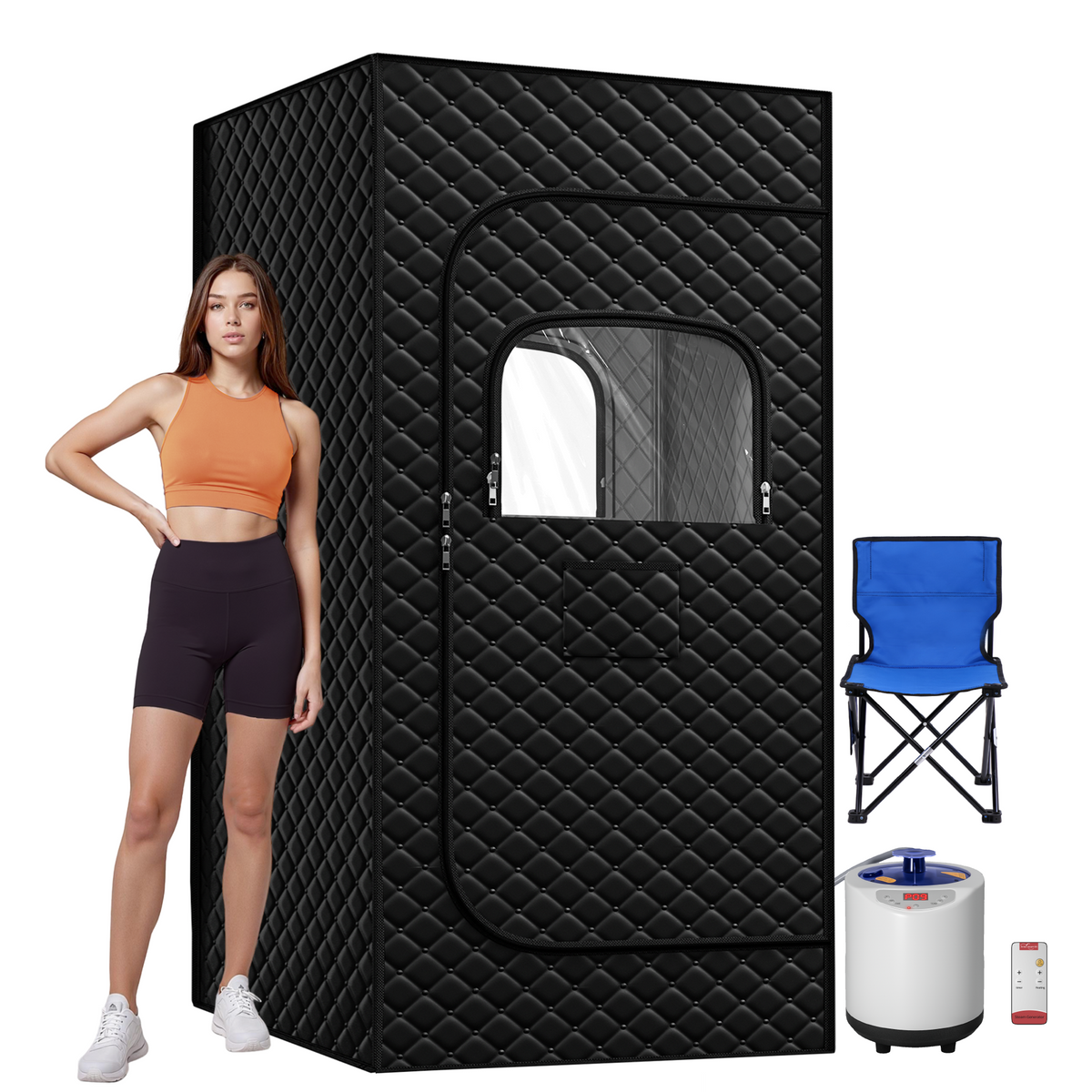 UrbanSync Portable Sauna Box Designed for Home Use, Sauna with 5 Min Fast Heating &15 Levels Heat,3L 1000W Steamer and Remote Control , Ideal for Private SPA Experience, 31" x 31" x 71"(Satin Cotton, Black)