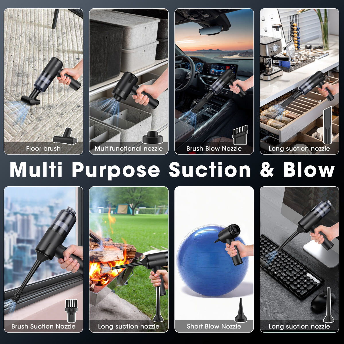 UrbanSync 8-in-1 Cordless Handheld Vacuum Cleaner - 16,000PA Powerful Suction, 4000mAh Battery, Washable and Reusable