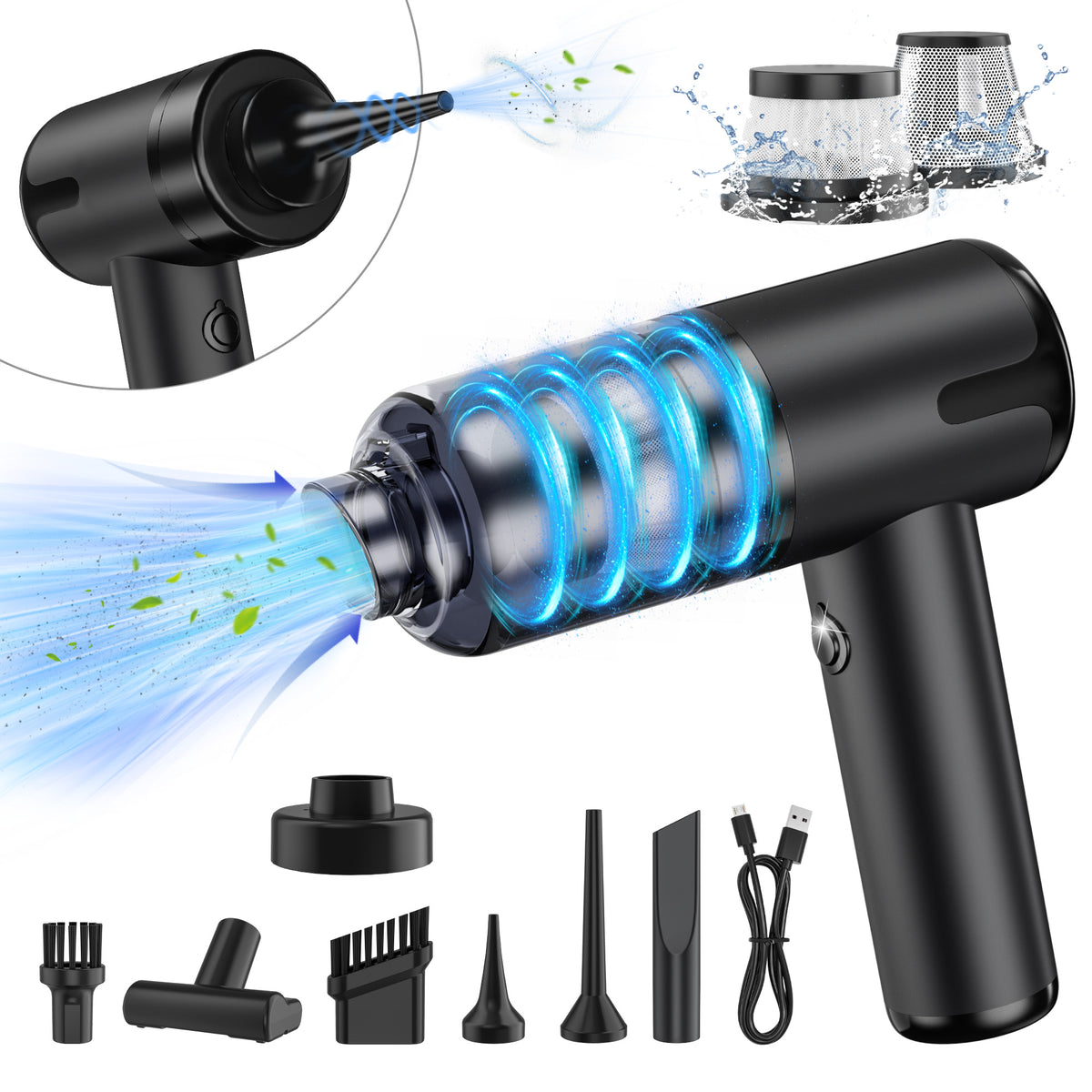 UrbanSync 10-in-1 Cordless Handheld Vacuum Cleaner - 12000PA Strong Suction, 4000mAh Battery, Washable & Reusable, Compact & Lightweight, Multi-Purpose Suction & Blow, Type-C Fast Charging