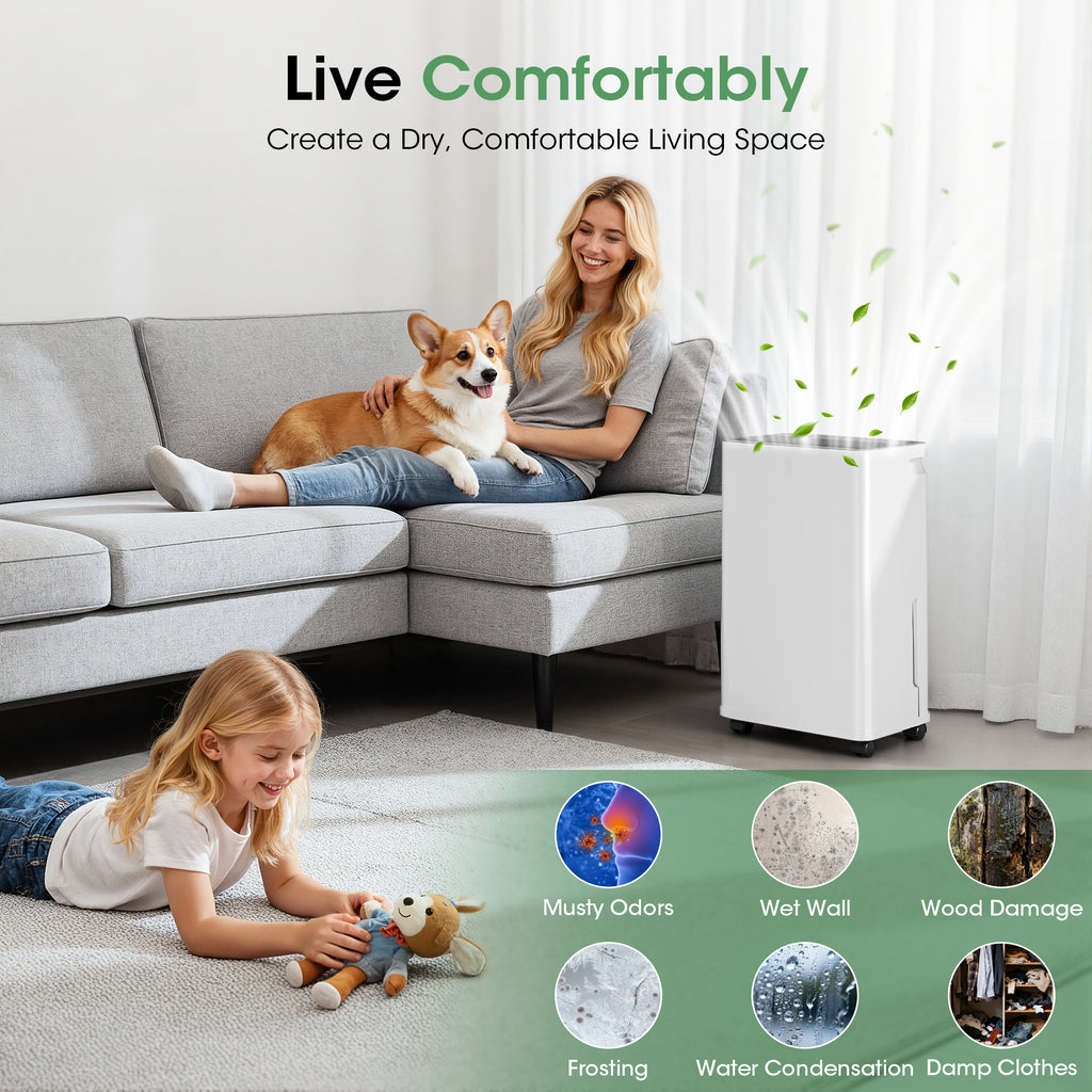 UrbanSync 10-Pint (DOE), Max 35 Pint Smart Dehumidifier with App Remote Control, 24H Timer, Multi-Mode, Child Lock, Drain Hose, Ideal for Household Dehumidification and Clothes Drying