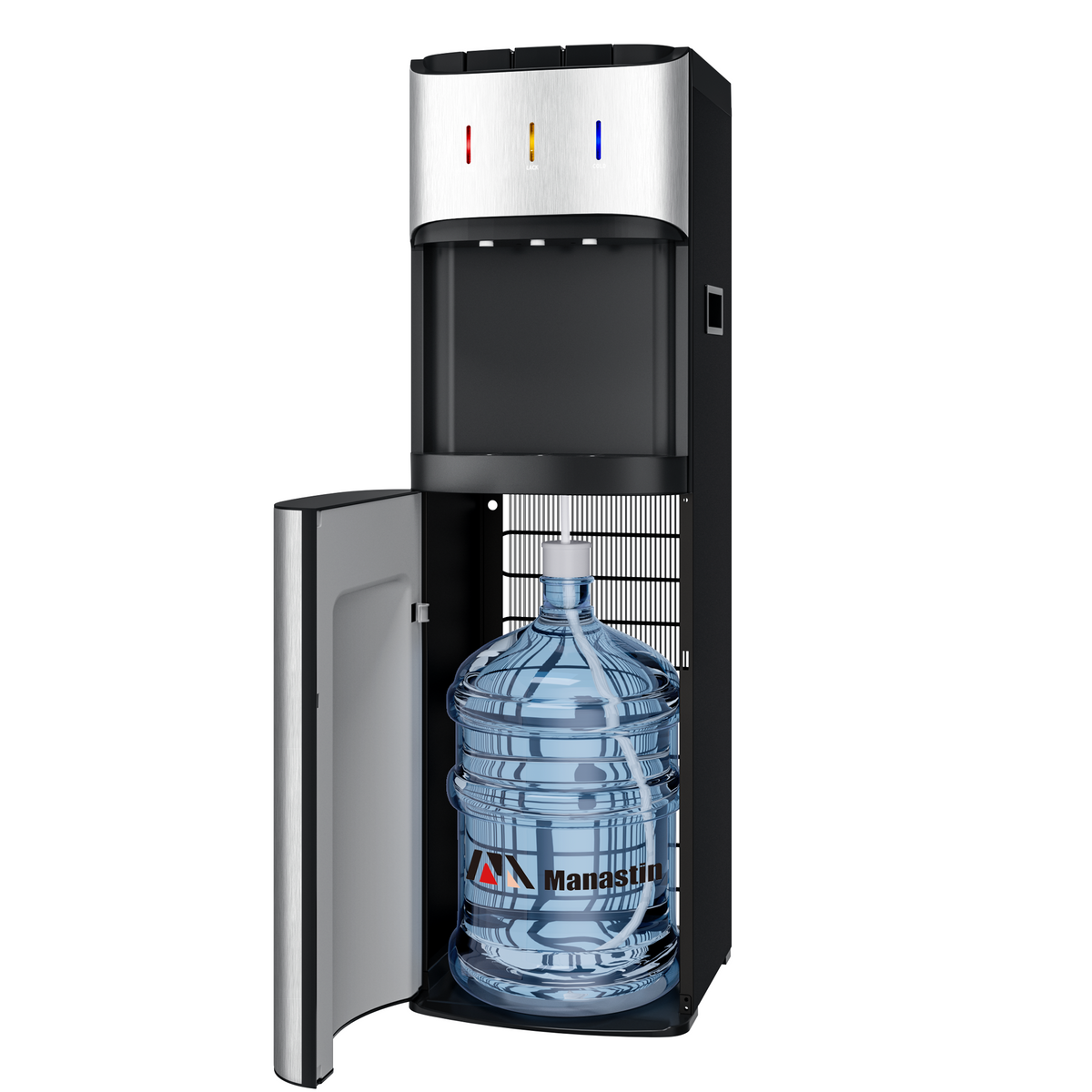 UrbanSync Bottom-Mounted Water Dispenser, 3 Temperatures (Hot, Cold, and Room), with Safety Lock, LED Lighting, Empty Bottle Alert, Black