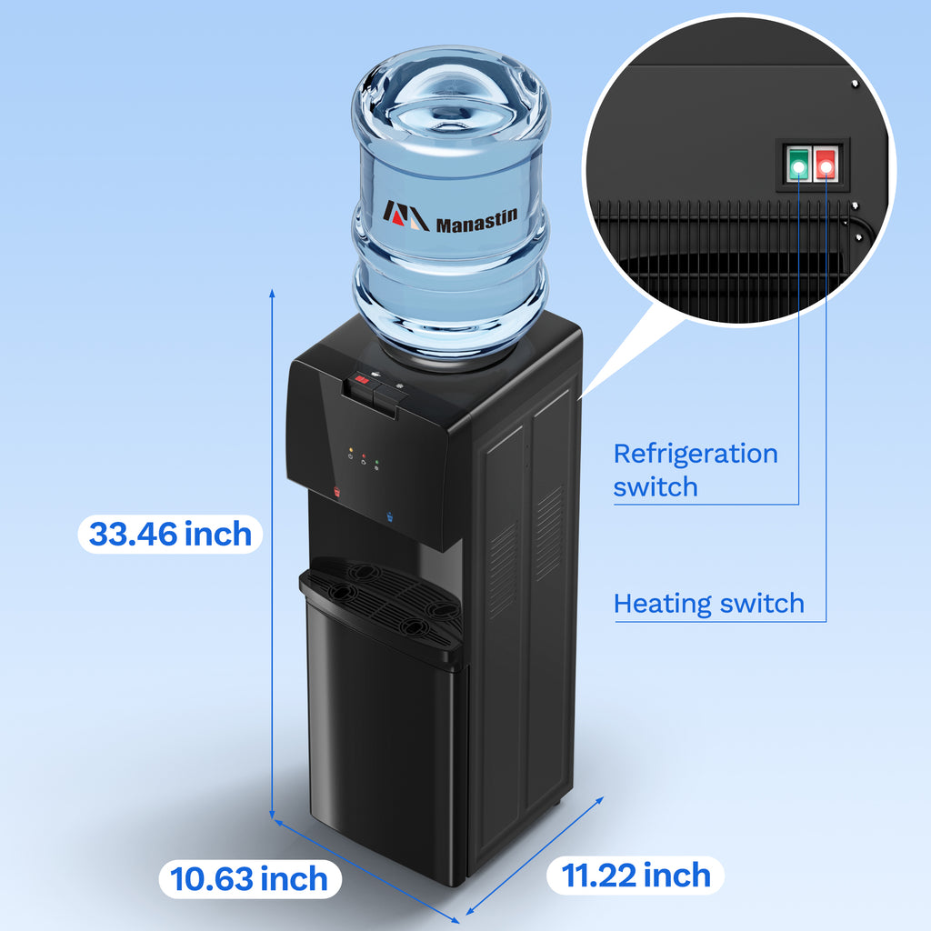 UrbanSync Top Loading Water Dispenser - Hot and Cold Water, Child Lock, Removable Water Tray, Extra Storage, Black