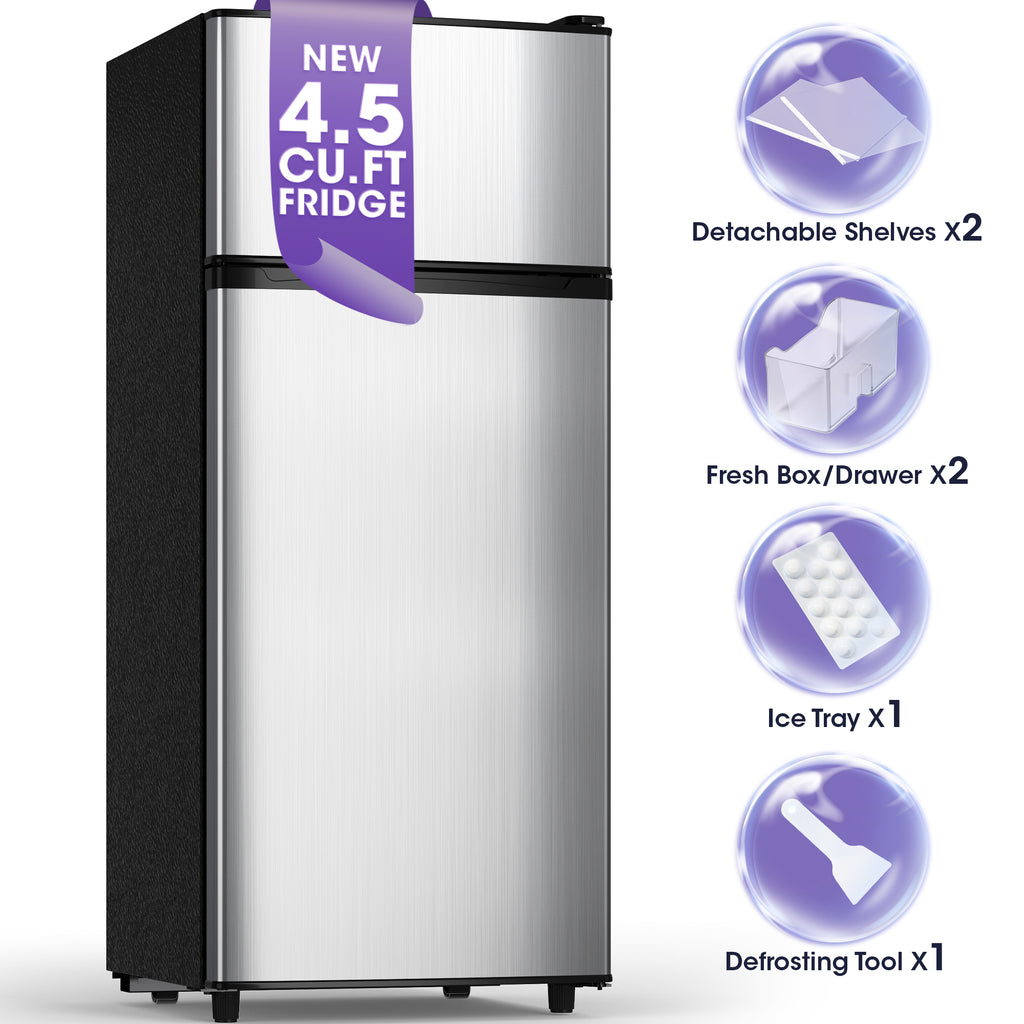 UrbanSync 4.5 Cu.ft Mini Refrigerator with Freezer,Small Refrigerator for Office,Kitchen,Dorm and Bedroom ,2 Doors Mini Fridge with Adjustable Shelves(Sliver)