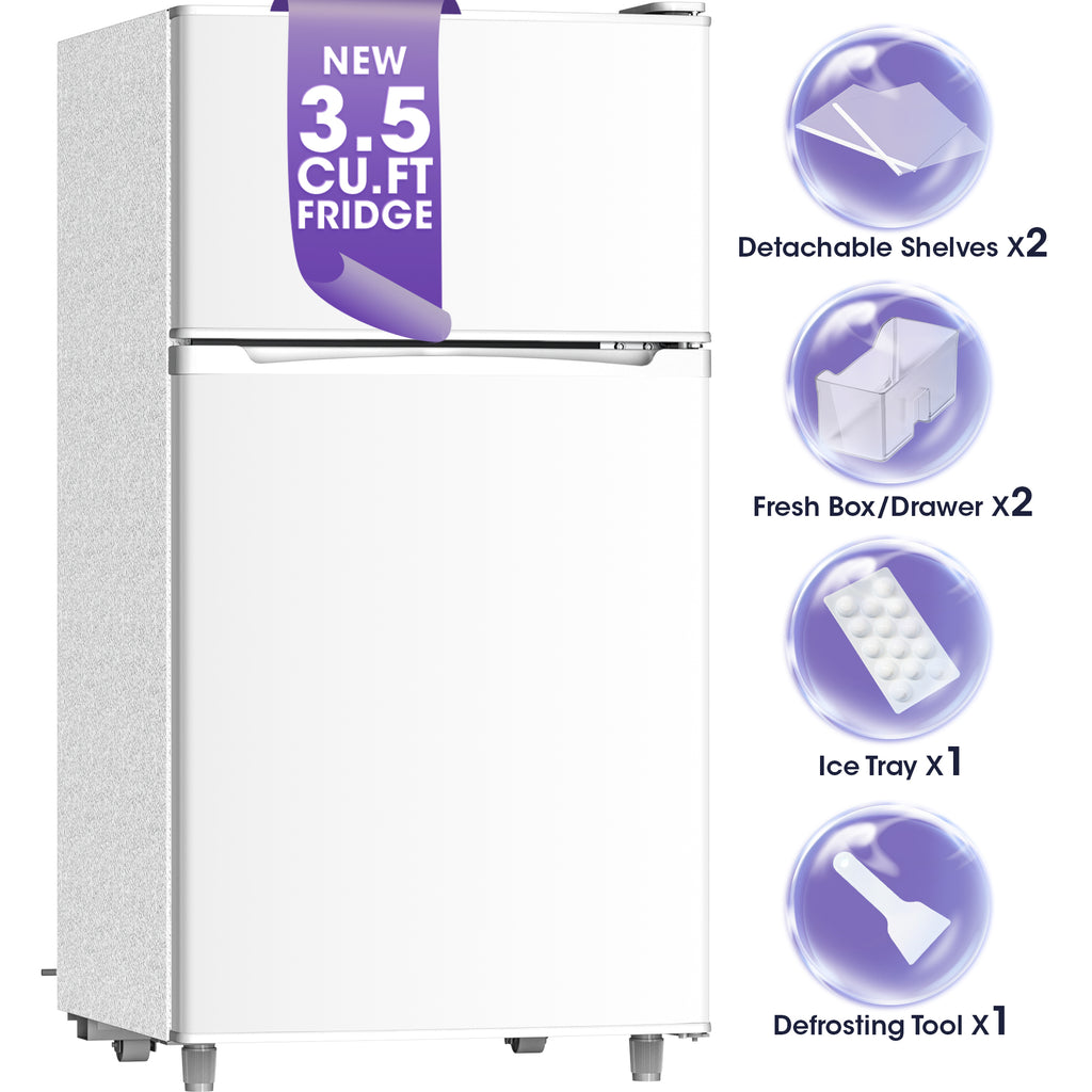 UrbanSync 3.5 Cu.Ft Mini Fridge with Freezer, Adjustable Thermostat, Low Noise, Removable Glass Shelves, 2 Door Small Refrigerator for Kitchen, Dorm, Office, Bedroom, Pearl White