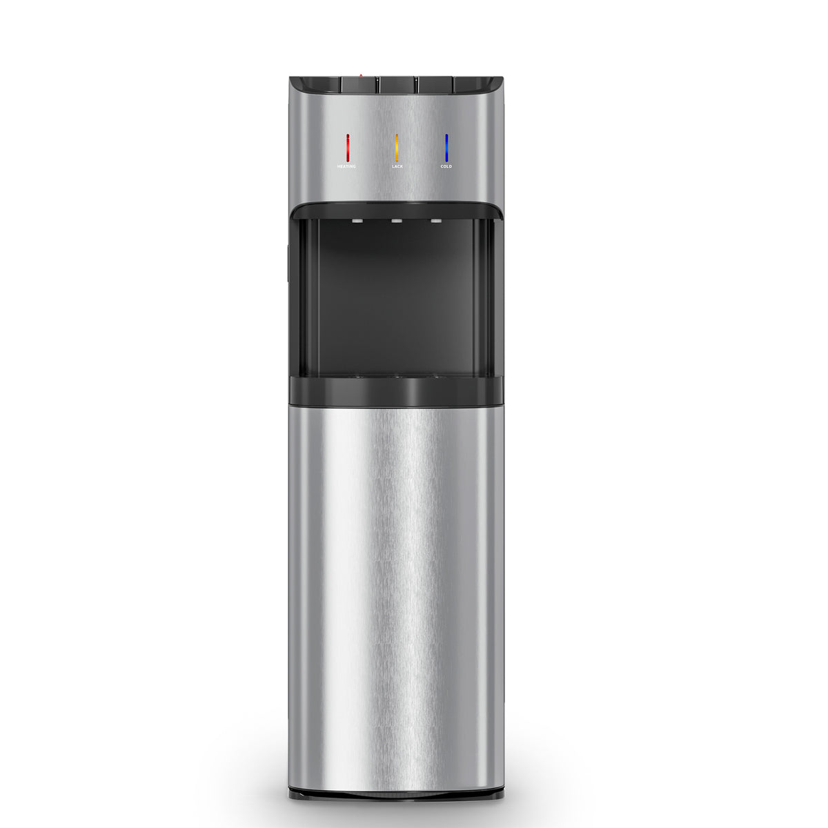 UrbanSync Bottom-Mounted Water Dispenser, 3 Temperatures (Hot, Cold, and Room), with Safety Lock, LED Lighting, Empty Bottle Alert, Silver