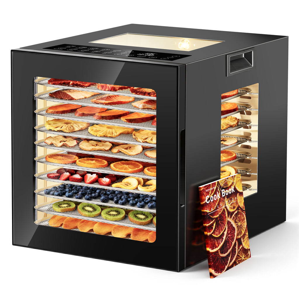 UrbanSync 850W Home Food Dehydrator Machine, 10 Stainless Steel Trays, 48-Hour Timer, LED Light, Ideal for Food, Meat, Fruit, and Vegetables