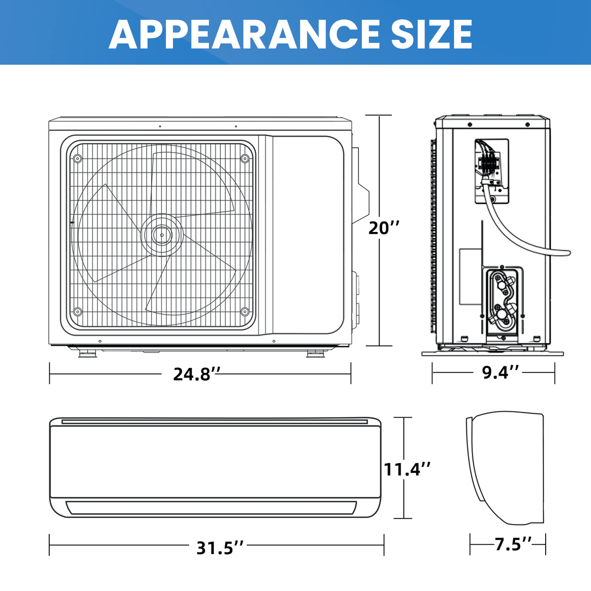UrbanSync 12000 BTU Mini Split Air Conditioner & Heater With AHRI Certified, 17 SEER2 230V Inverter System, Covers Up to 750 Sq. Ft, Complete Installation Kit Included