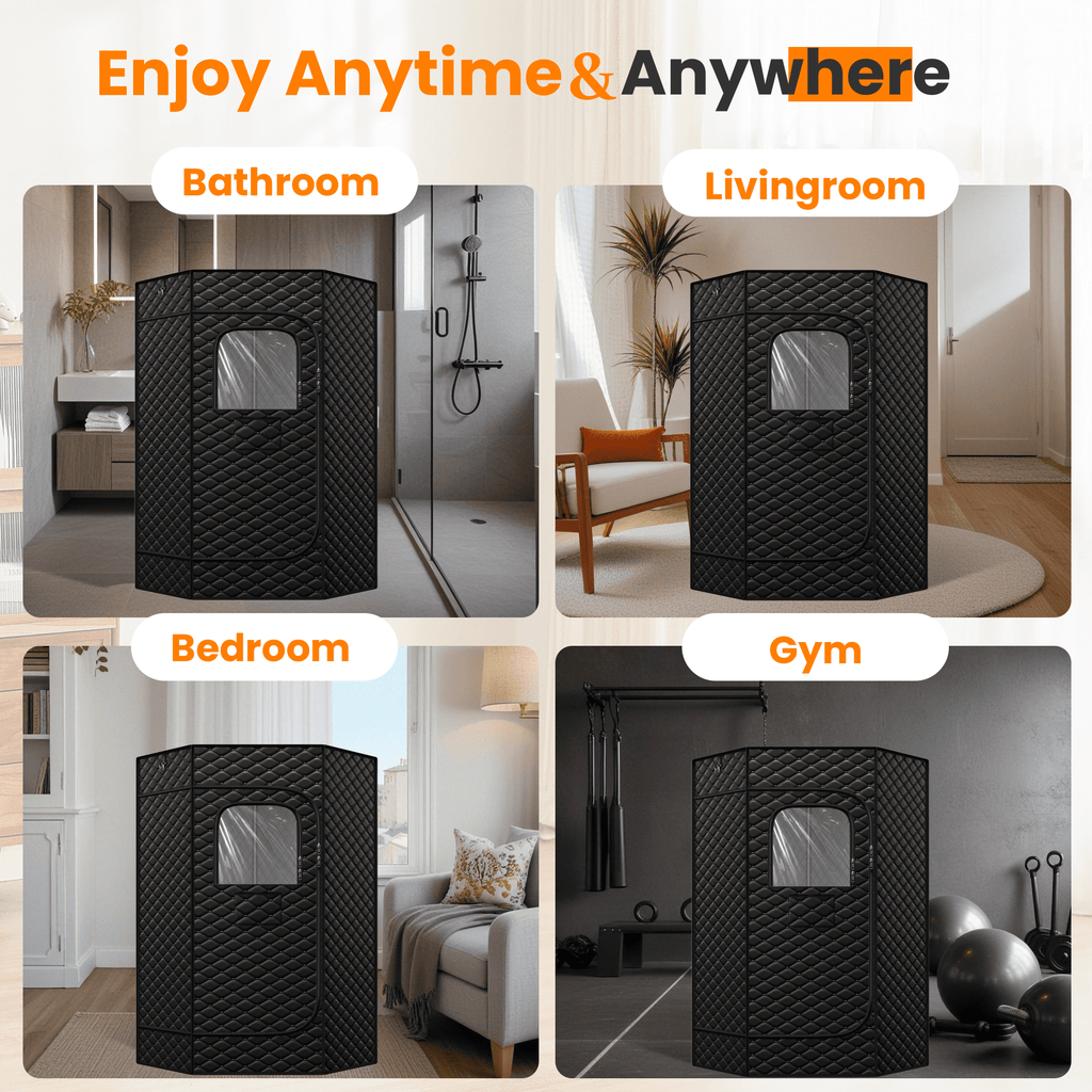 1-Person Pentagonal Steam Sauna Tent with 3L 1200W Steamer, 15-Level Temperature, 8-min Rapid Heating, 99Min-Timer, Remote Control, Folding Chair, 70" x 47" x 36", Black