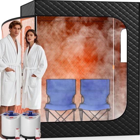 1 or 2 Person Full Body Home Spa with 2.6L 1000W, 9-Level Temperature, 10-min Rapid Heating, 99Min-Timer, for Relaxation during Exercise, Detoxification and Skin Care, 71" x 49"x 36", Black