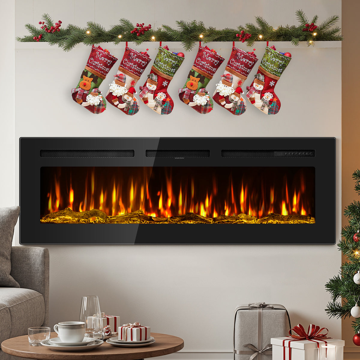 UrbanSync 50-inch wall-mounted electric fireplace with multi-color flame, timer, low noise, touch screen and remote control