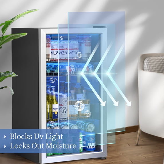 UrbanSync Beverage Refrigerator with Glass Door, 3.2 Cu.ft Mini Fridge with Adjustable Shelves for Soda, Beer, Home/Office/Bar