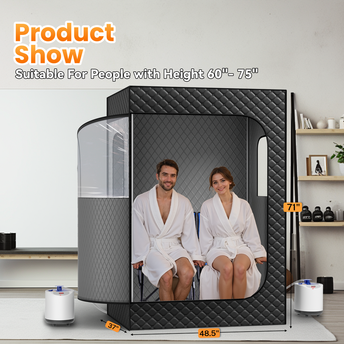 1 or 2 Person Full Body Home Spa with 2.6L 1000W, 9-Level Temperature, 10-min Rapid Heating, 99Min-Timer, for Relaxation during Exercise, Detoxification and Skin Care, 71" x 49"x 36", Black