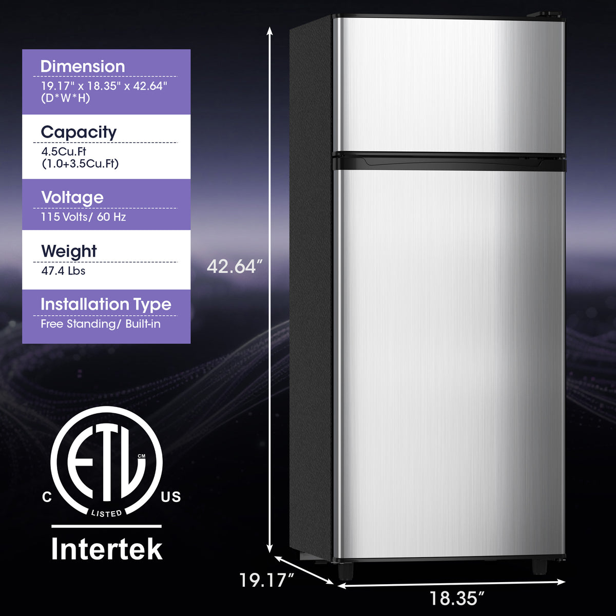 UrbanSync 4.5 Cu.ft Mini Refrigerator with Freezer,Small Refrigerator for Office,Kitchen,Dorm and Bedroom ,2 Doors Mini Fridge with Adjustable Shelves(Sliver)