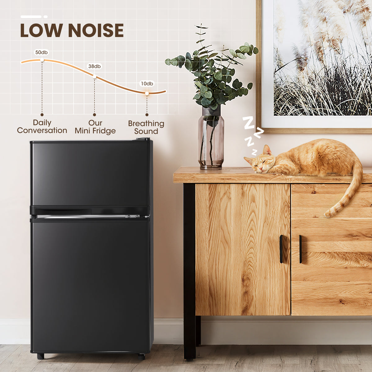 UrbanSync Upgraded 3.6 Cu.Ft Mini Fridges with Freezers, Small Refrigerator with 2 Doors, 7-Setting Adjustable Thermostat, Quiet Operation, Ideal for Dorm, Office and Bedroom (Black)