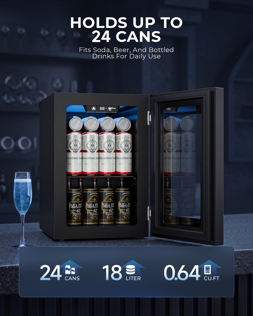 UrbanSync 18L Mini Beverage Refrigerator, Compact Drink Cooler with Glass Door, Thermoelectric Cooling Small Fridge for Soda Beer Juice Skincare Drinks