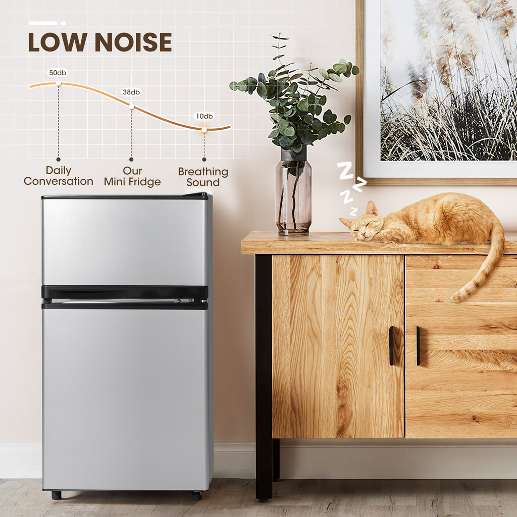 UrbanSync 3.6 Cu.Ft Mini Fridge with Freezer, 2 Doors, Small Refrigerator with Adjustable Shelves for Kitchen, Dorm, Office and Bedroom(Silver)