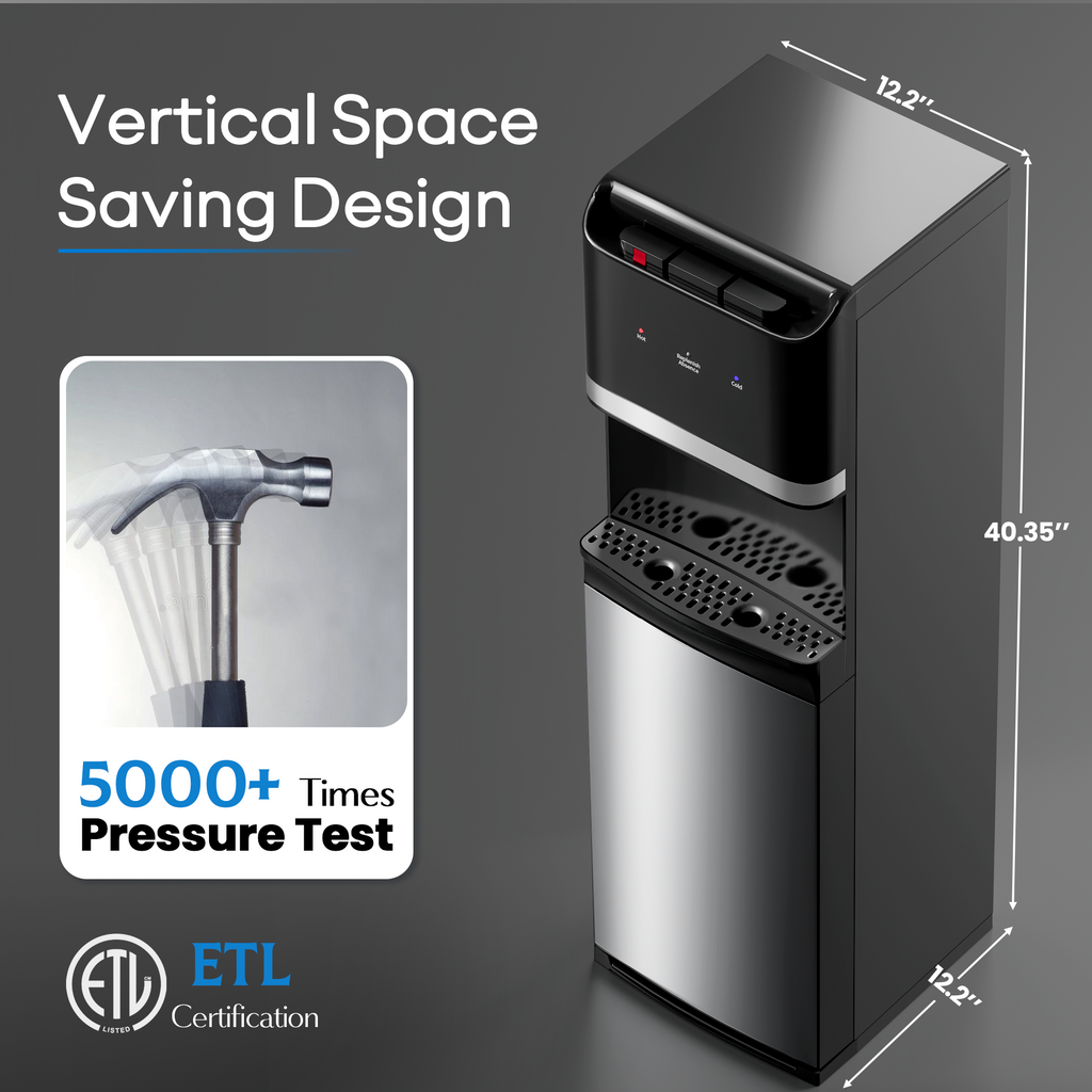 Upgraded Bottom Loading Water Cooler Dispenser for 5 Gallon Bottles - 3 Temperatures with Hot, Room & Cold Spouts, Child Safety Lock, LED Display with Empty Bottle Alert, Ebony Black