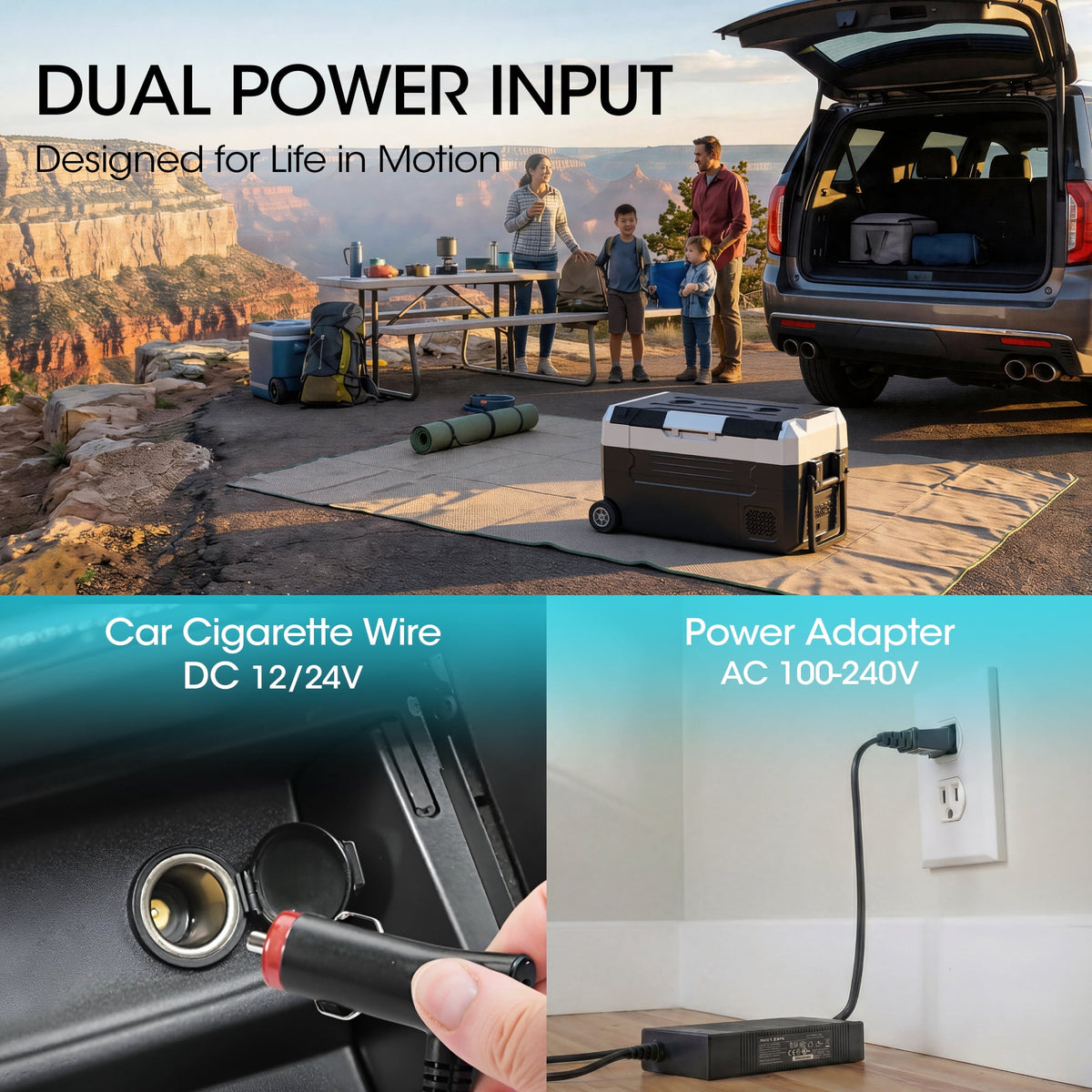 UrbanSync 58QT/55L Portable Compressor Fridge Dual Zone APP Control with LED Light & Included Cutting Board Wheels for Car Home Camping