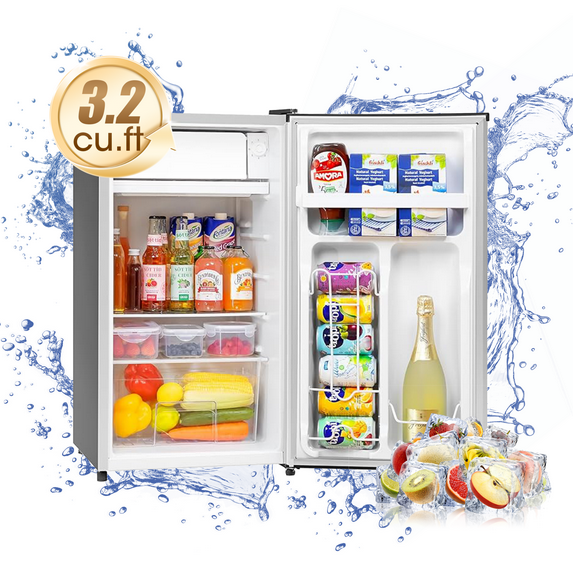 UrbanSync 3.3 cu. ft. Single Door Compact Refrigerator with Freezer, for Office, Bedroom, Apartment, Silver
