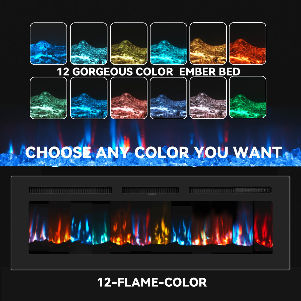 UrbanSync 50-inch wall-mounted electric fireplace with multi-color flame, timer, low noise, touch screen and remote control