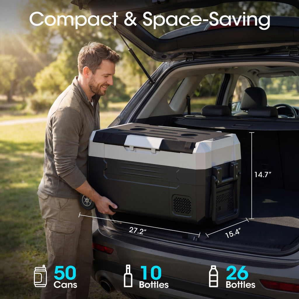 UrbanSync 58QT/55L Portable Compressor Fridge Dual Zone APP Control with LED Light & Included Cutting Board Wheels for Car Home Camping
