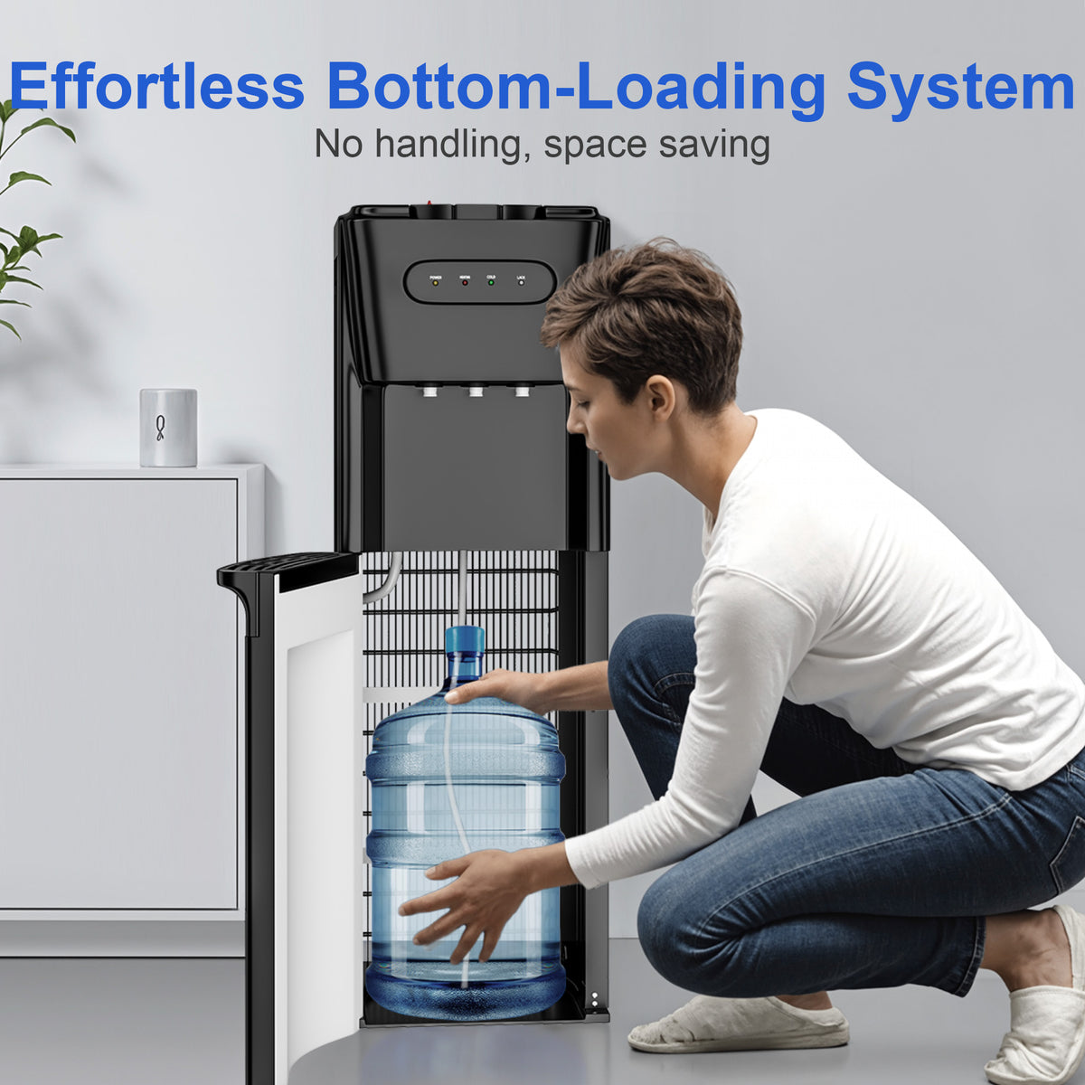 UrbanSync Bottom-Loading Water Dispenser w/ Hot, Room & Cold Water | Child Safety Lock, LED Display, Black