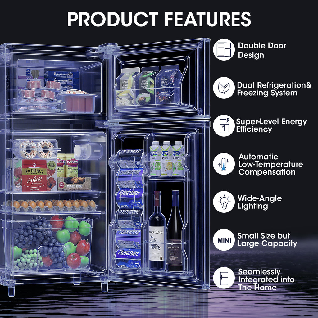 UrbanSync 3.5 Cu.Ft Mini Fridge with Freezer, Adjustable Thermostat, Low Noise, Removable Glass Shelves, 2 Door Small Refrigerator for Kitchen, Dorm, Office, Bedroom, Pearl White