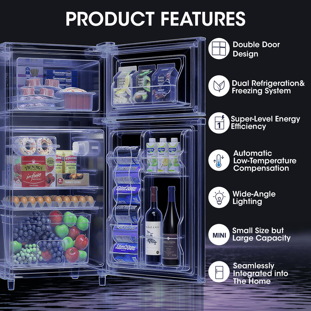 UrbanSync 3.5 Cu.ft Mini Fridge with Freezer, Adjustable Thermostat, Low Noise, Removable Glass Shelves, 2 Door Small Refrigerator for Kitchen, Office, Bedroom,Black